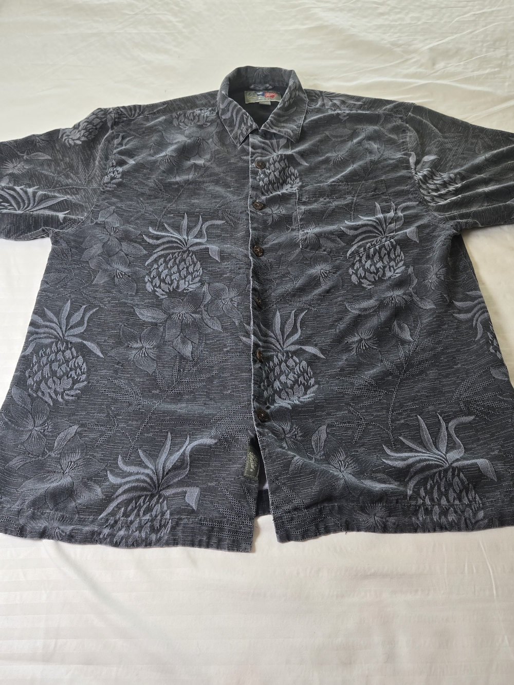 Men's Tropical Button-Up Shirt in Charcoal Gray
